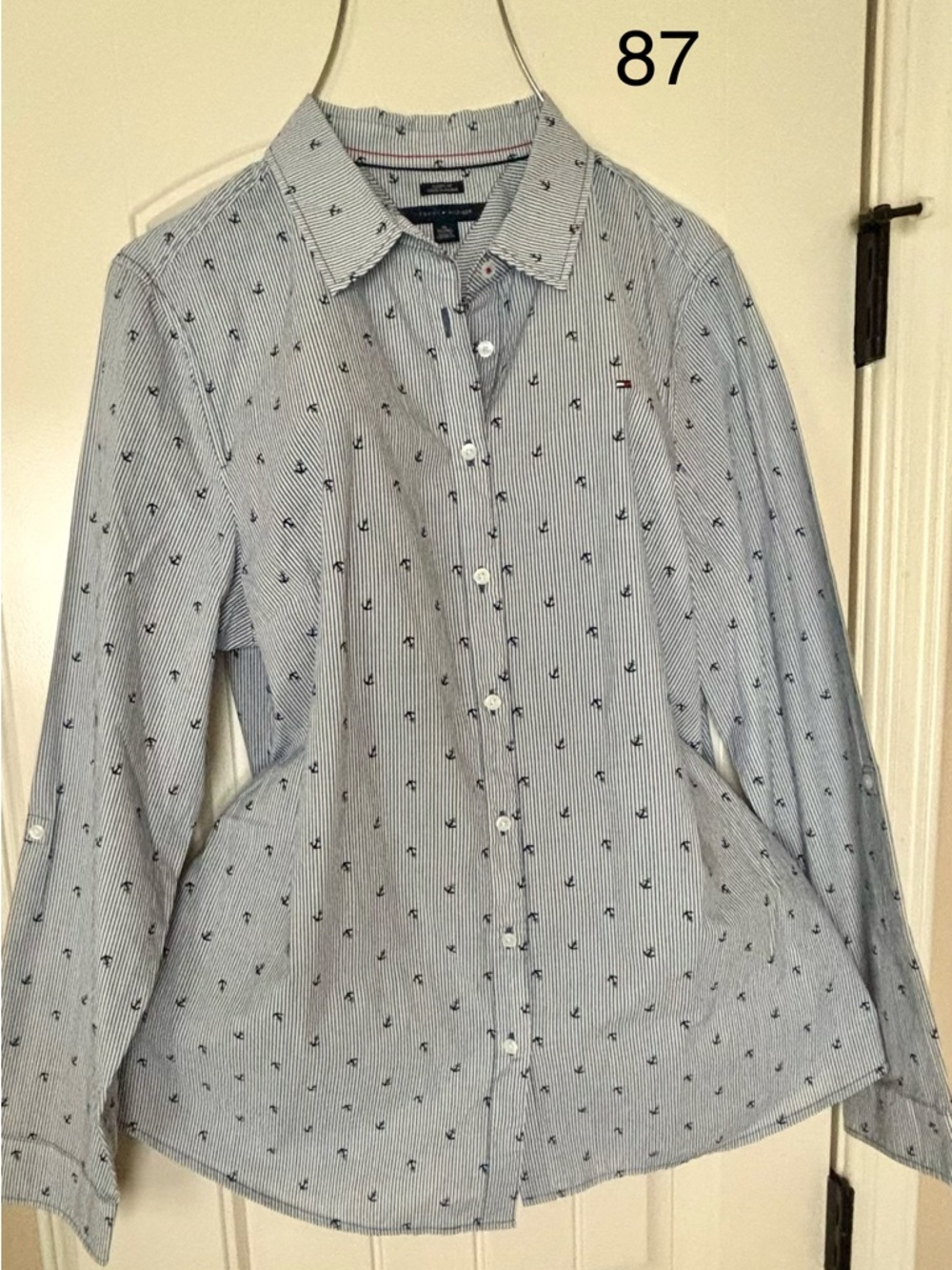 Tommy Hilfiger Navy & White Pinstripe Shirt with Anchor Print